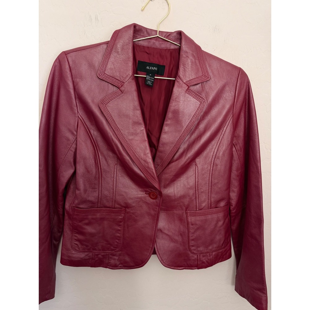 Alfani Vintage Genuine Leather Blazer Jacket Single Button Sz M Indie Sleaze Y2K